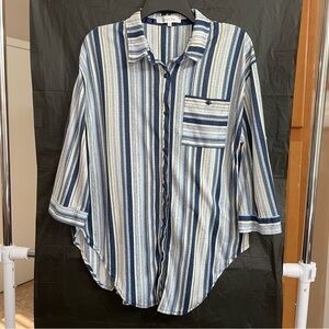 Eden & Olivia XL Navy and Cream Striped Shirt Casual